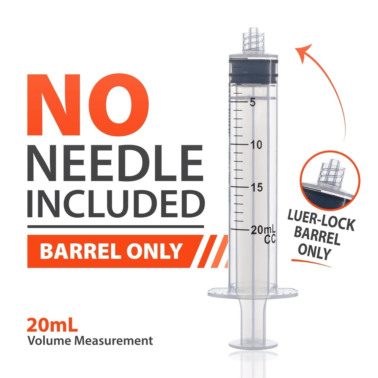 Easy Touch Luer-Lock Syringe Barrel, 20ML Syringe, Pack of 48 20 cc/ml, Blue