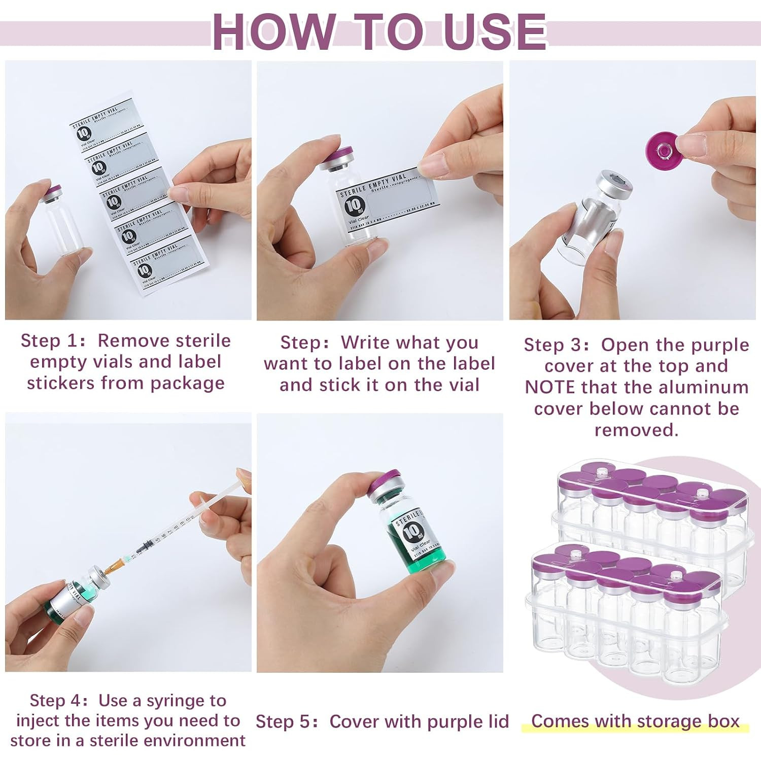 20 Pcs 10Ml Sterile Empty Vials with Self Healing Injection Port Glass