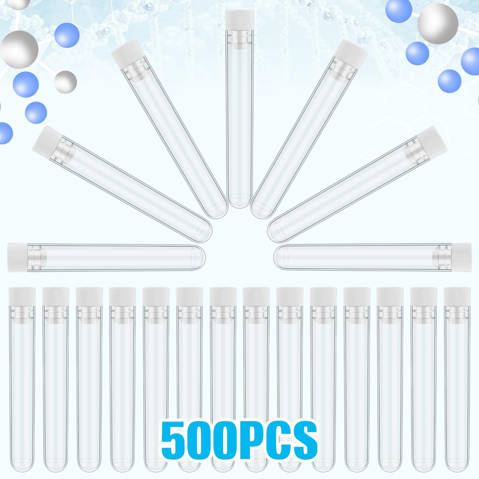 500 Pcs Test Tubes 10 ml Clear Plastic Test Tubes with Caps 16 x 100 mm Small…