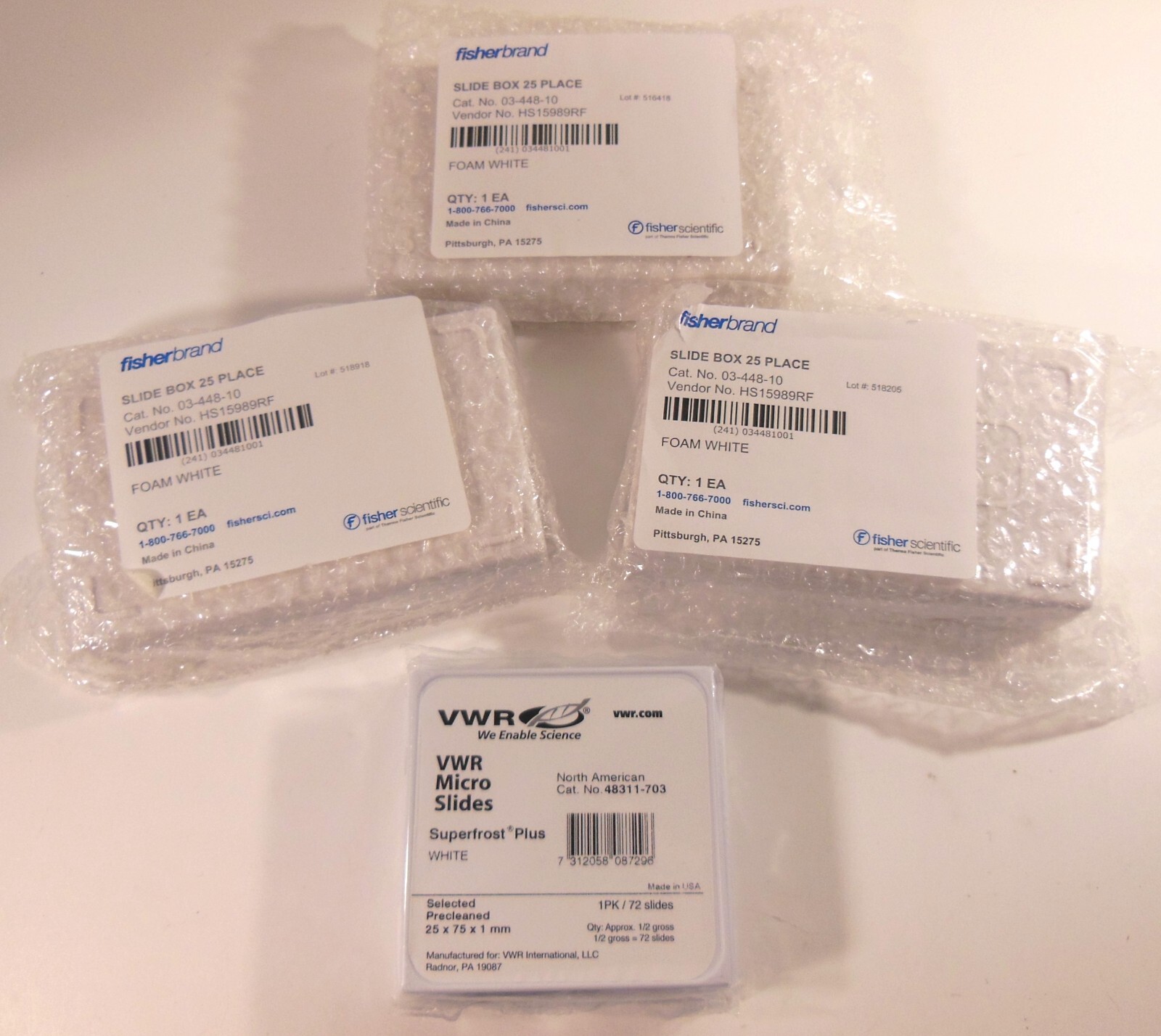 New VWR Micro Slides, 72 Pieces + 3 New Fisher Scientific Slide Boxes, 75 Slots