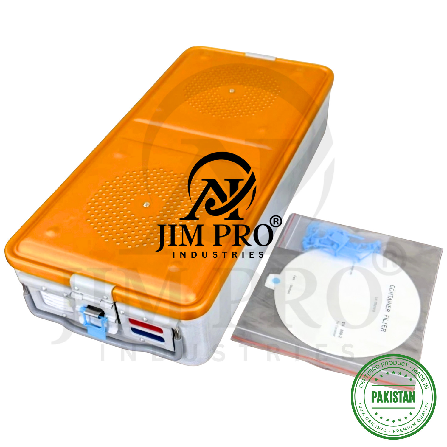 Aluminium Sterilization Container, Bottom & Lid Perforated with 4 filter holders