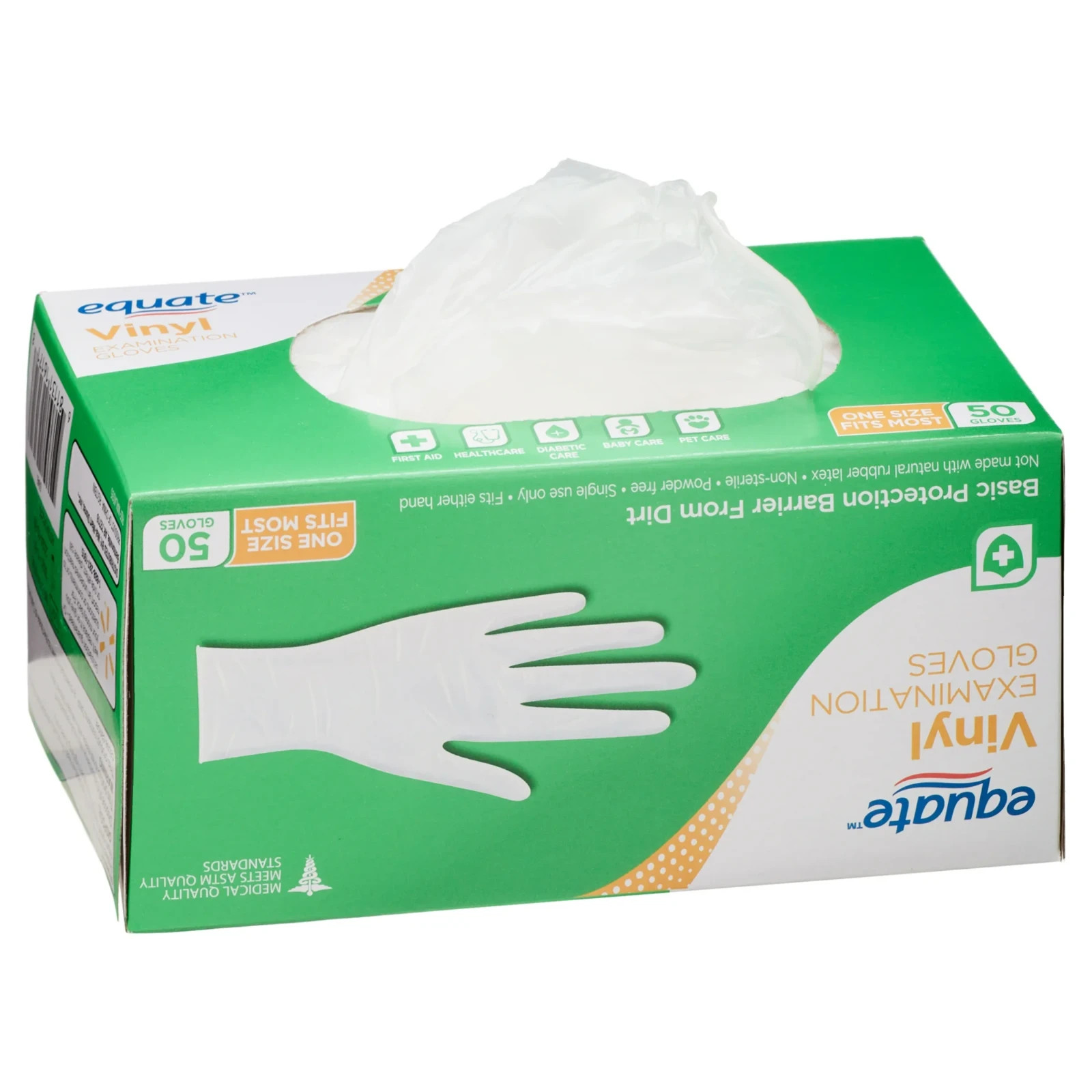 Equate Vinyl Examination Gloves, Latex-Free, Powder-Free, 50 Count