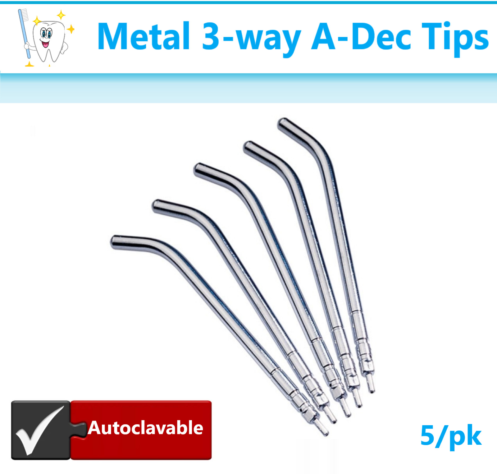 Dental Safe Tip EZ Type Air/Water Tips Metal 3-way A-Dec Style Tip Autoclav 5Pk