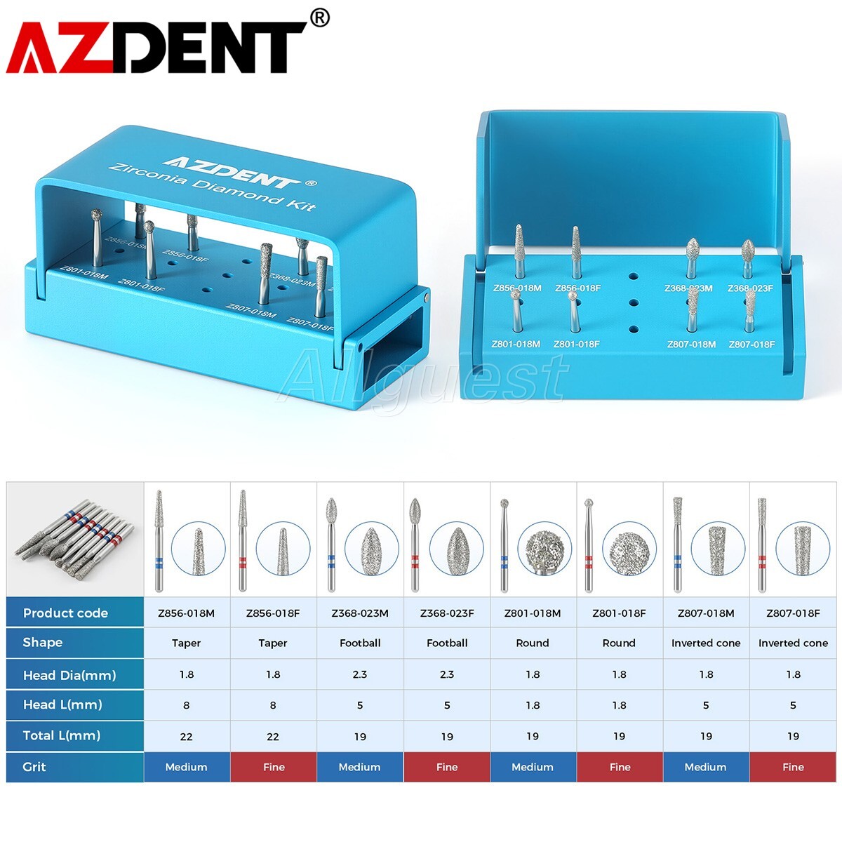 Kit de Fresas de Diamante para Zirconia FG 1.6mm para Turbina de Alta Velocidad