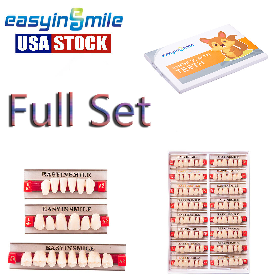 Dental Resin Teeth Arylic Denture False Teeth Model A1 A2 A3 Shade Full Set