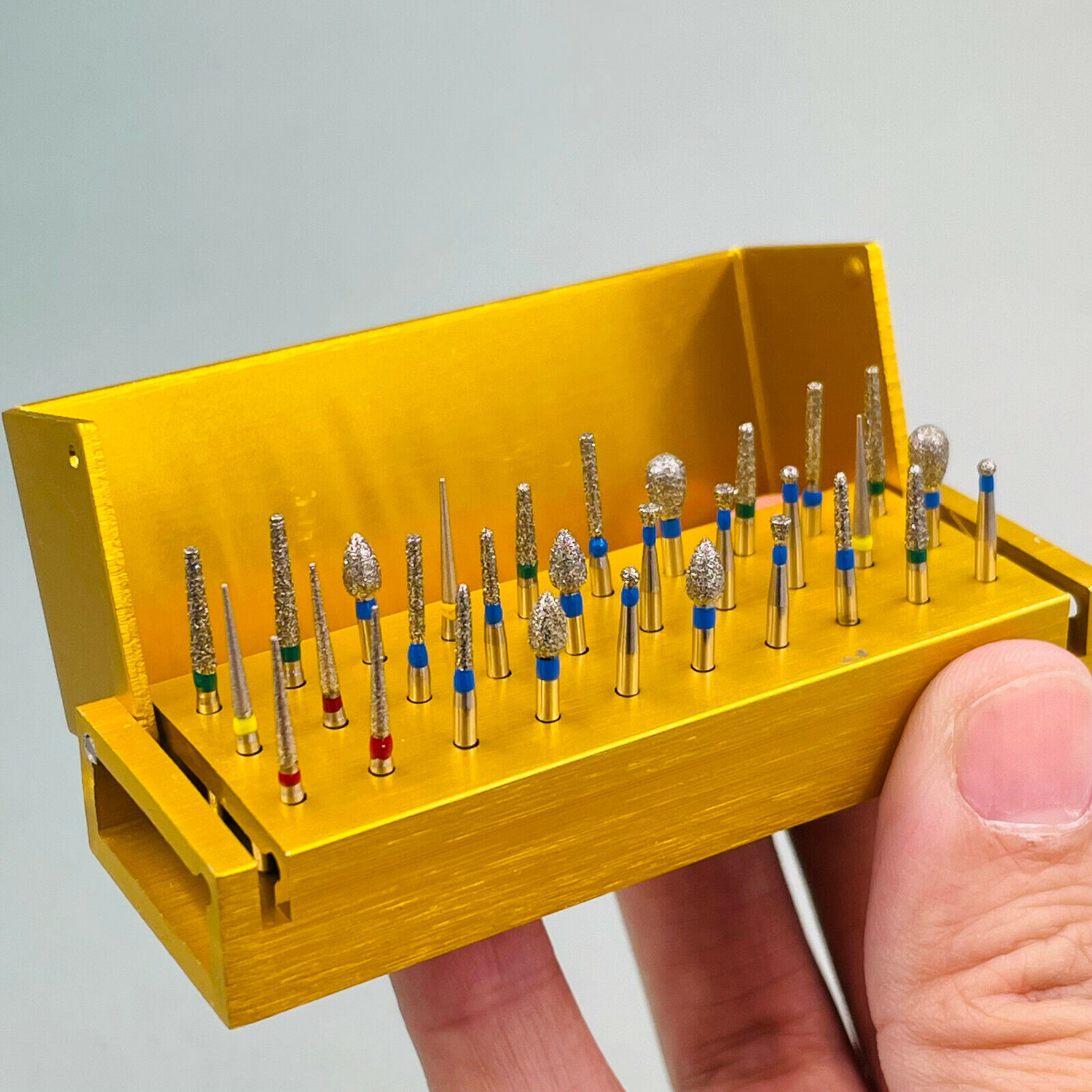 30 Pcs Dental Diamond Burs Drill + Disinfection Bur Block High Speed Handpiece