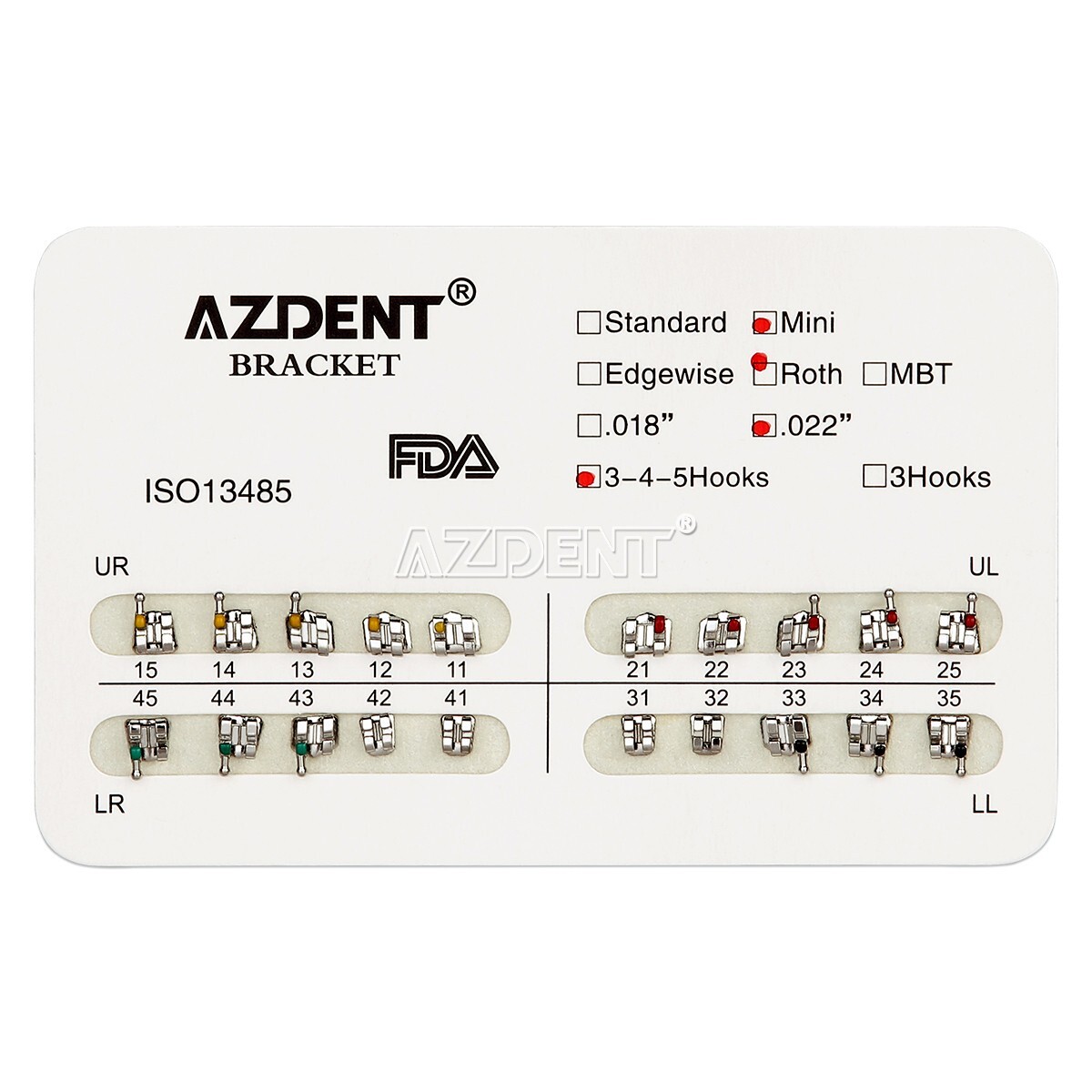 5packs AZDENT Dental Orthodontic Brackets Braces Metal Mini Roth.022 Hooks 345