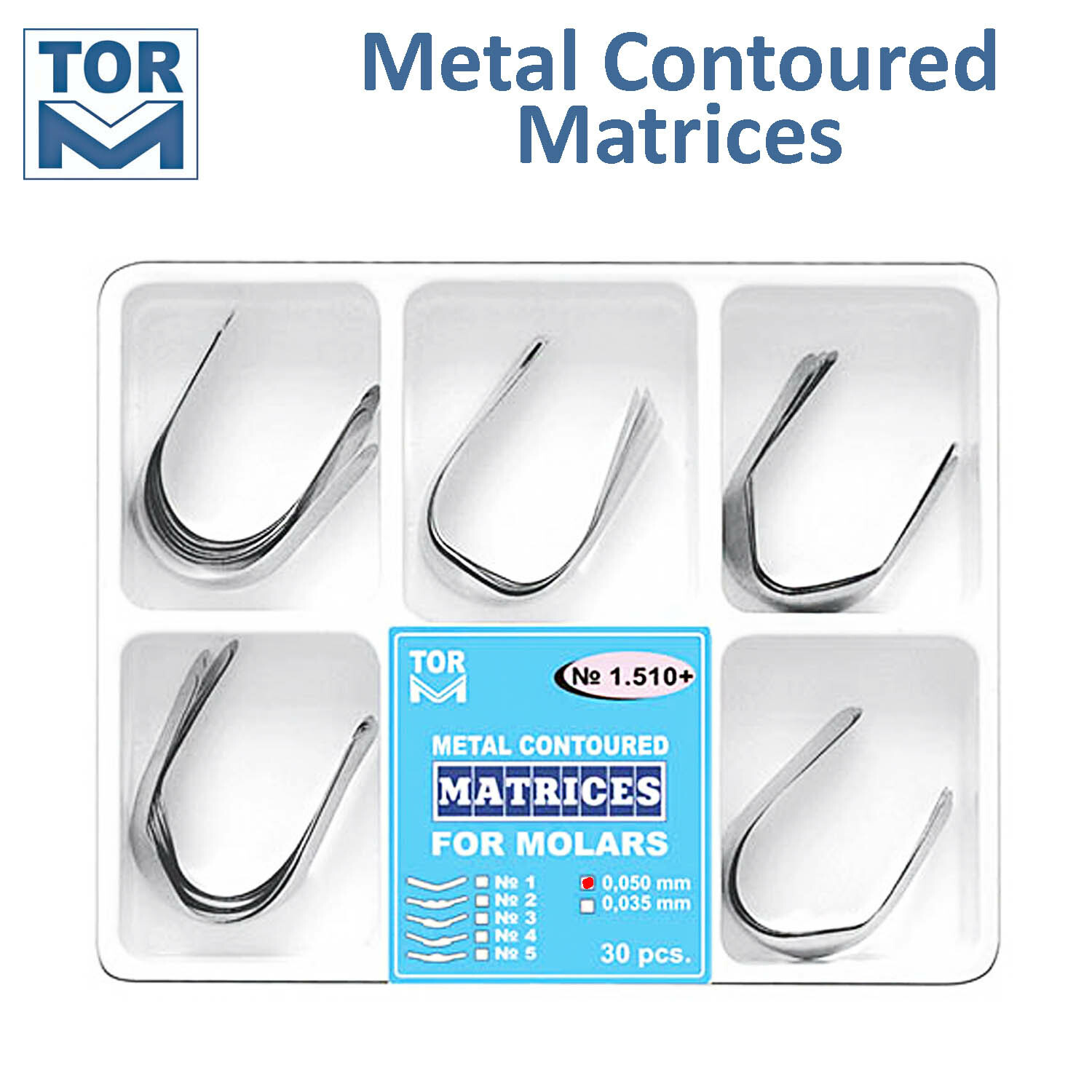 Metal Contoured Matrices for Molars 1.510+ Dental Matrix 30 pcs TOR VM