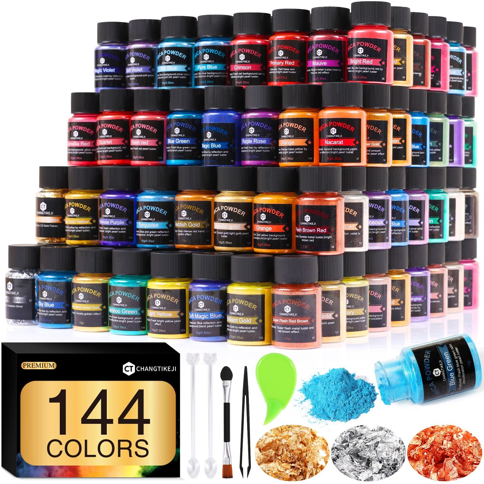 CHANGTIKEJI Mica Powder – 144 Colors – 10g/Bottle of Natural Multi-Color Set