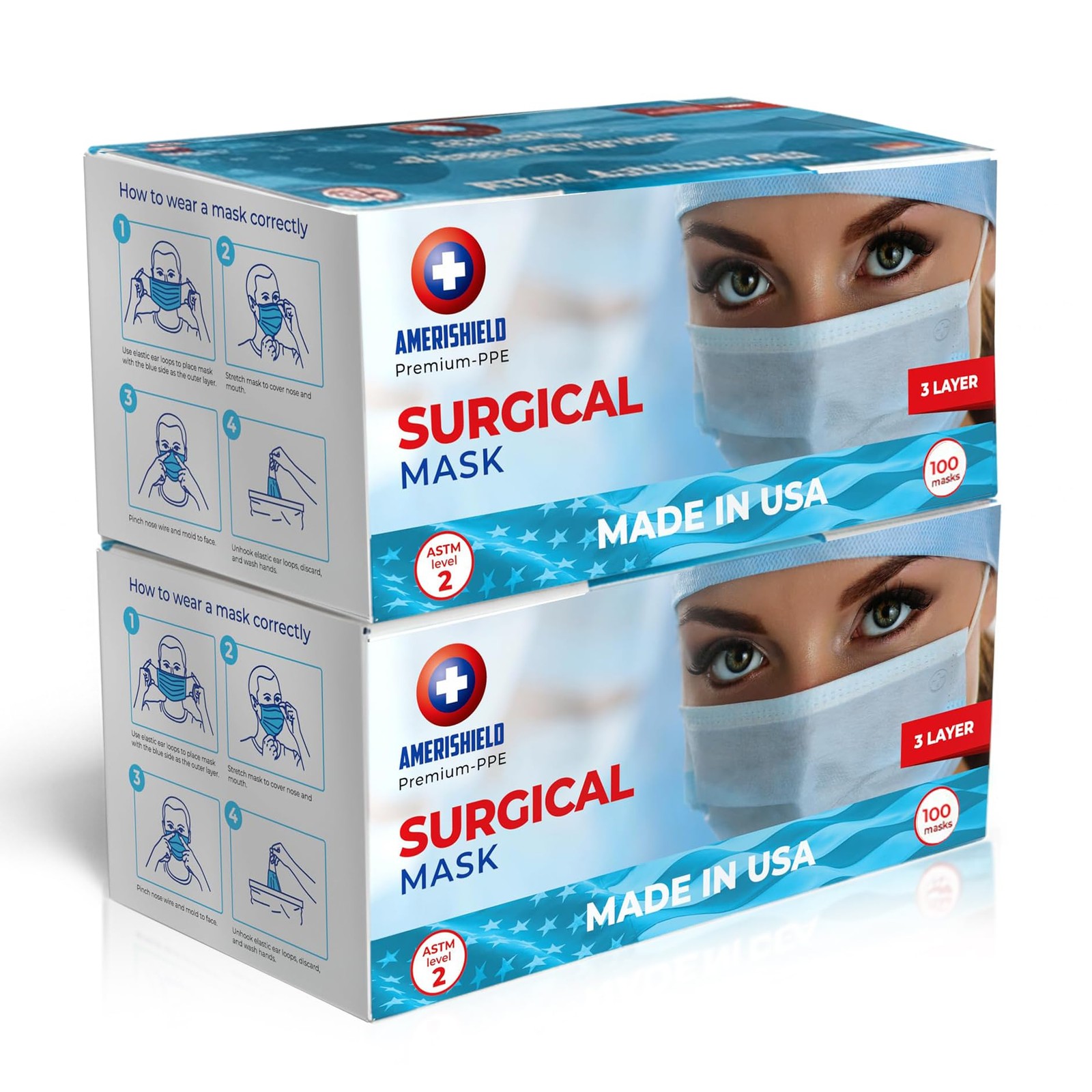 ASTM Level 2, Made in The USA, Disposable Face Mask, FSA/HSA Eligible, 3 Laye…