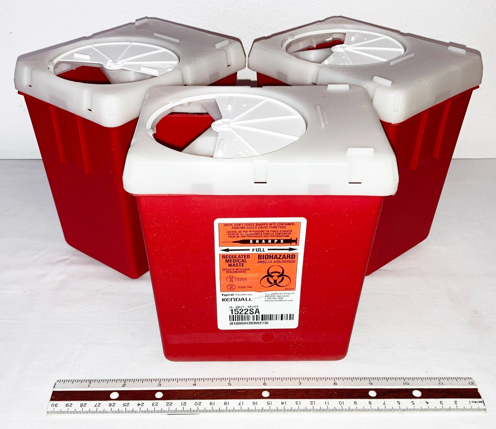 Lot (3) Kendall 1522SA Sharps Needle Disposal Container – 2.2 Qt – Free Shipping