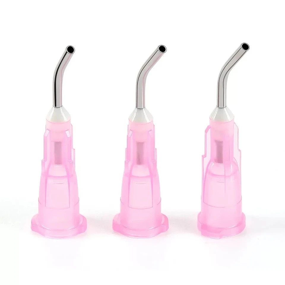 Dentist Pink Pre-Bent Flowing Needle Tip Resin Syringe Tip Gauge For Dental Etch