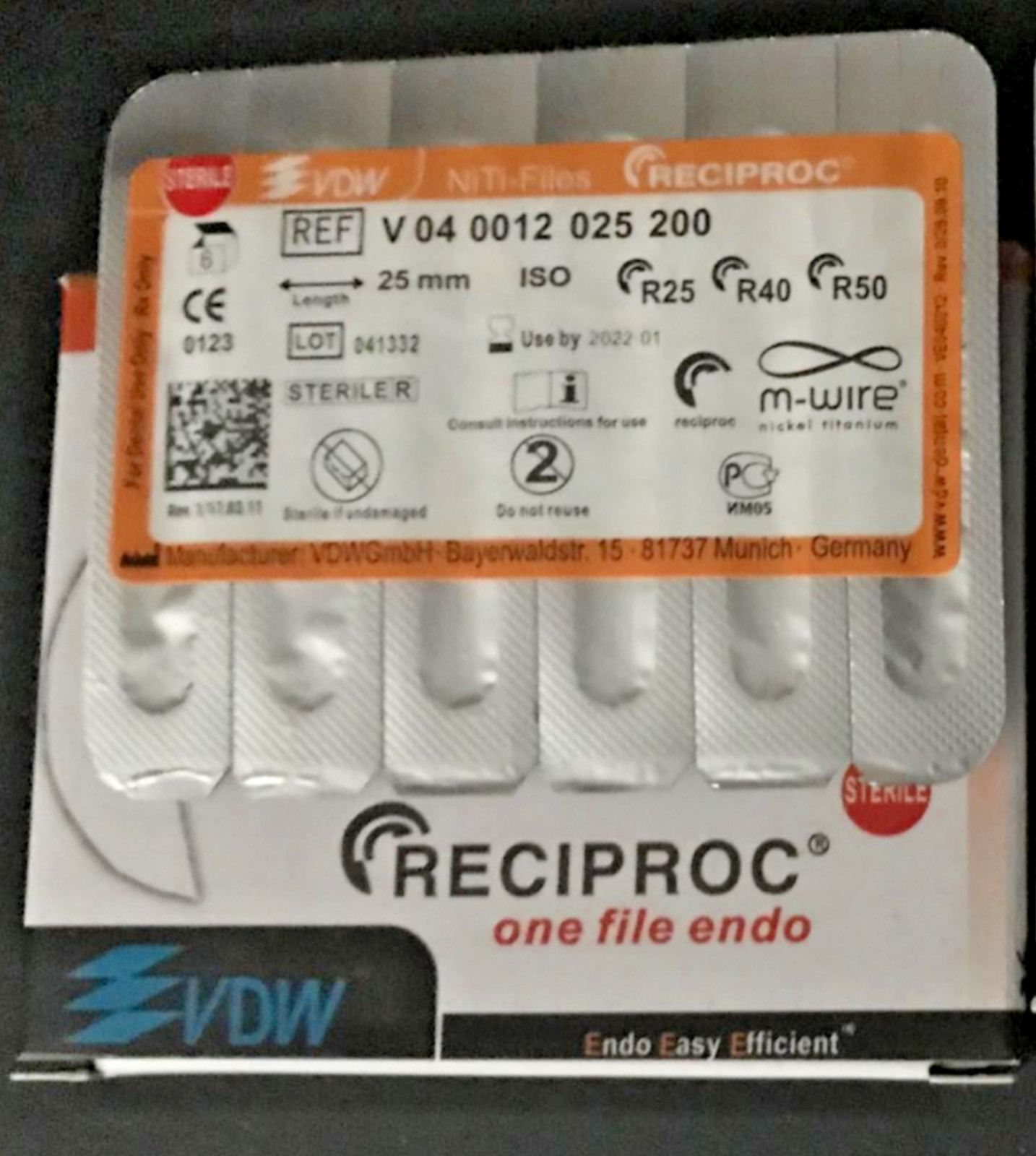 VDW RECIPROC Sterille File Endo M-WIRE 25mm Assorted Lot 6pcs Lot 5 Packs