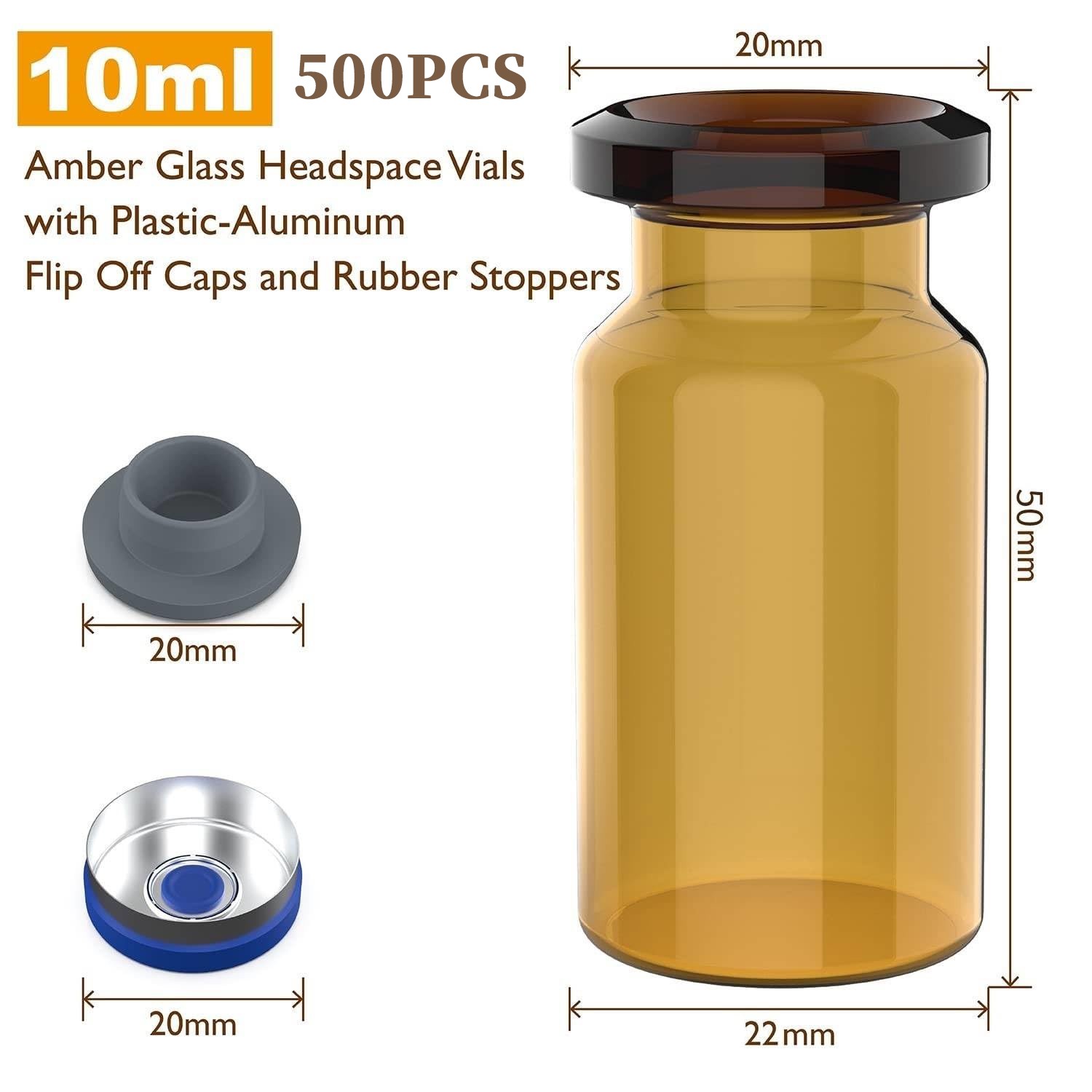1000Pcs 10ml Amber Glass Vials Headspace Vials w/ Caps Sample Vials Lab vials