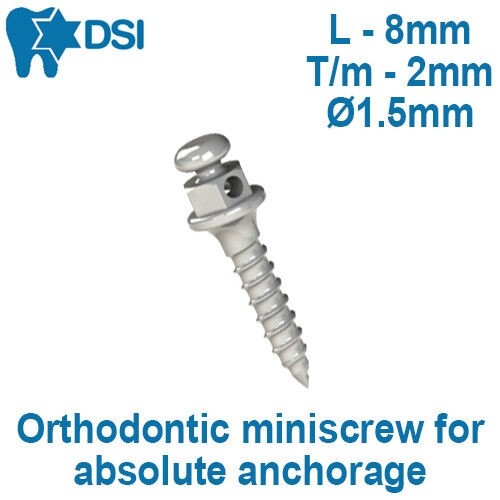 DSI Fixture Orthodontic Mini Screw Fixture Absolute Anchorage L8mm T/m2mm Ø1.5mm