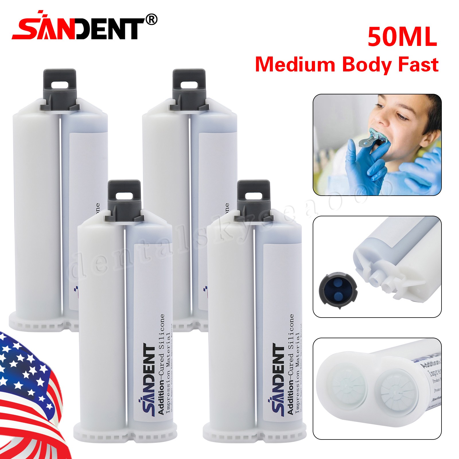 4x SANDENT Impression Material Dental VPS LIGHT MEDIUM HEAVY Body FAST SET