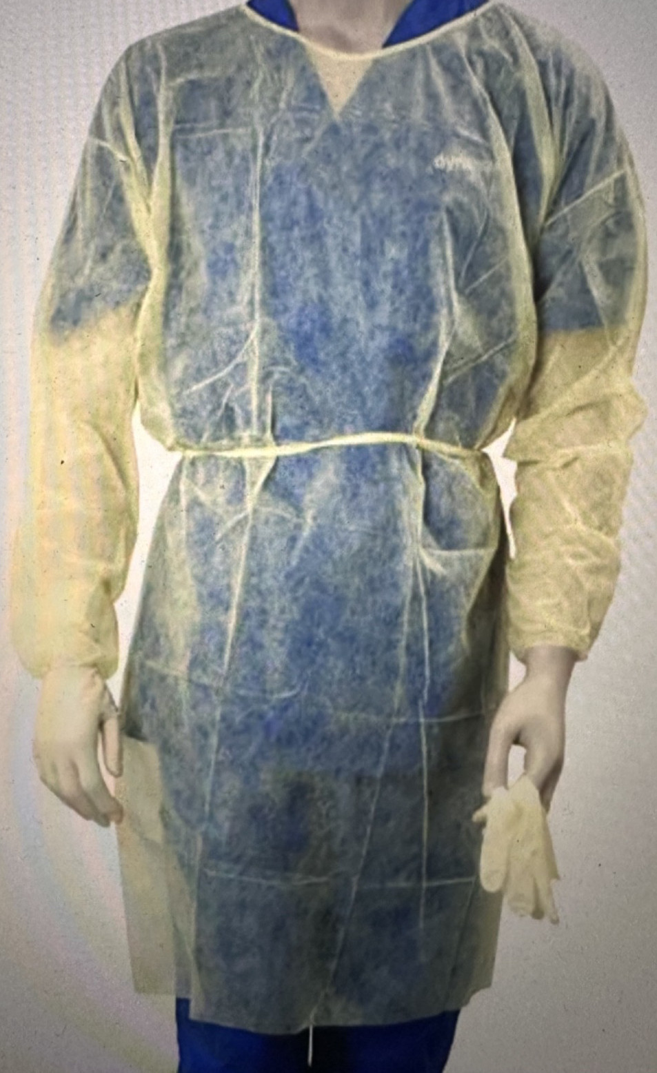 Disposable Isolation Gown 4-Pack Yellow Dynarex 2141 Elastic Cuff Latex Free NOS