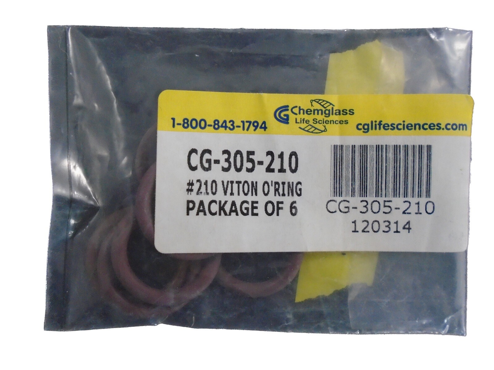 CHEMGLASS 210 Viton O-Ring Brown 75 Durometer CG-305-210 6/Pk