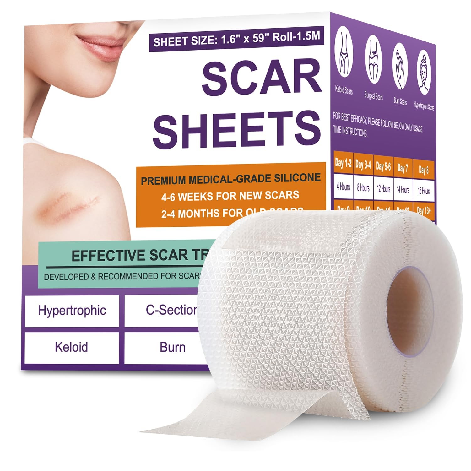 Silicone Scar Sheets, Medical Grade Tape for 1.5M, Clear
