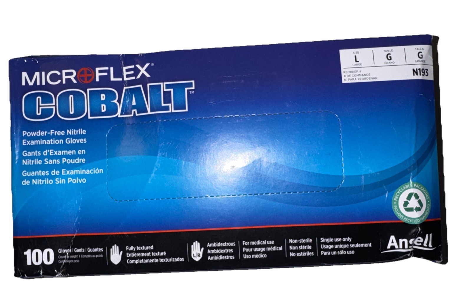 Ansell Microflex Cobalt Nitrile Exam Gloves 9.5 In, Blue 4 Mil Size: L (100 CT)