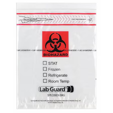 Medegen Medical Products 4915 Specimen Trans Bag, 8X10″, Red/Clr Pk1000