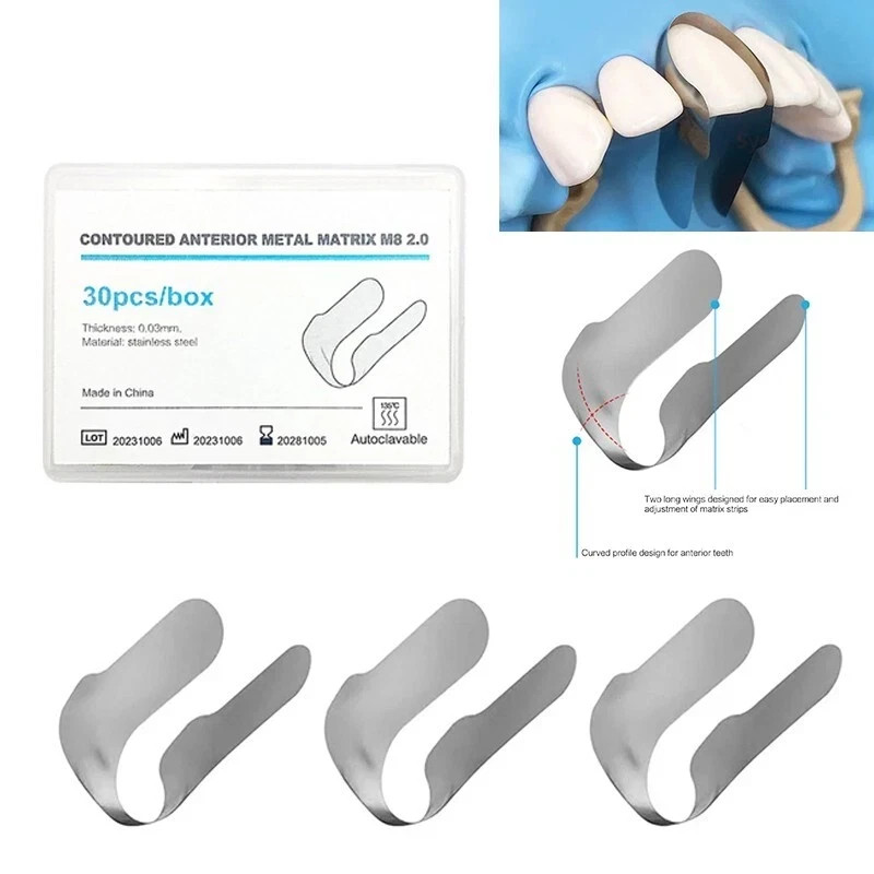 Dental Contoured Anterior Matrix Bands Teeth Restoration Strip Twin Matrices