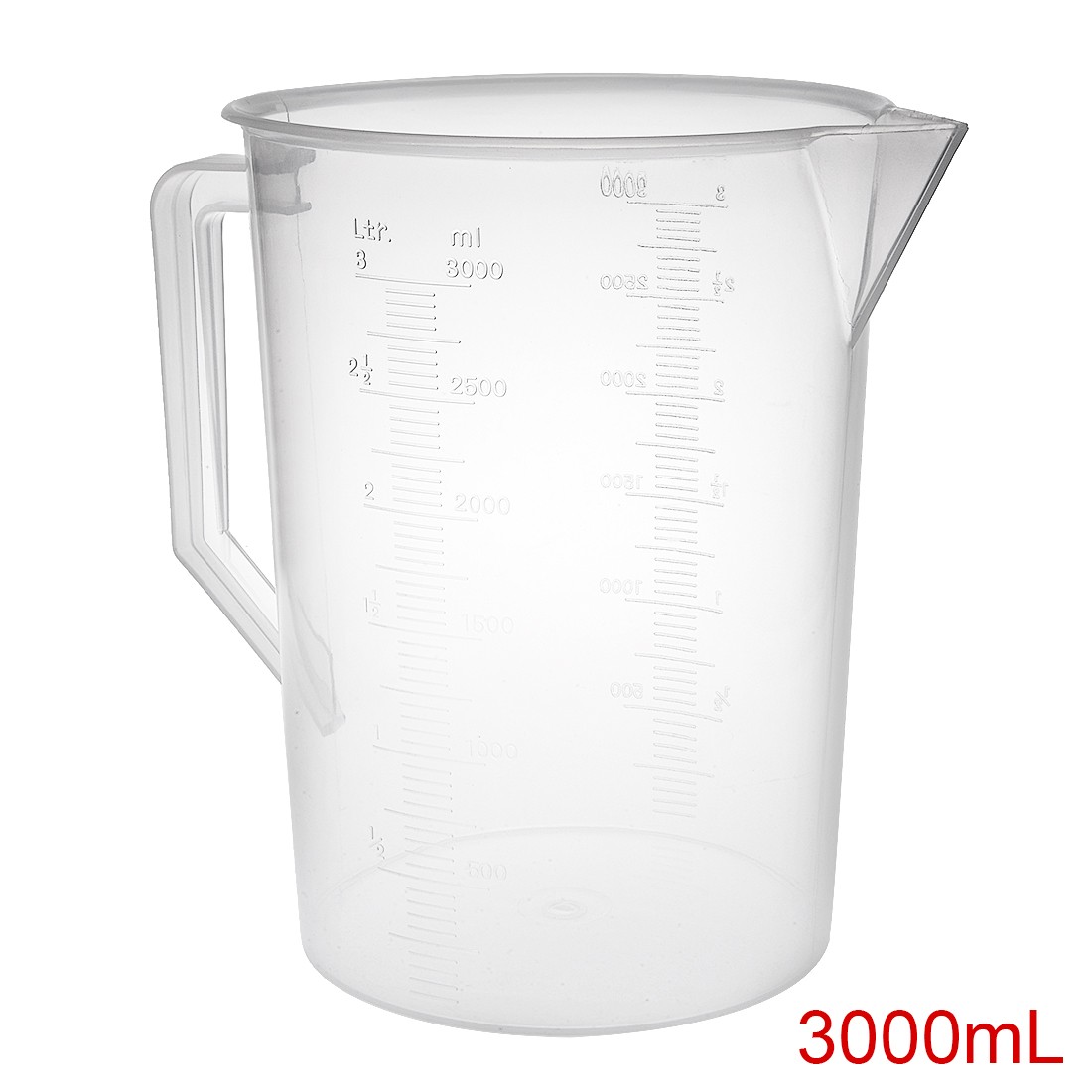 Laboratory Clear White 3000mL PP Plastic Graduated Measuring Cup Handled Beaker