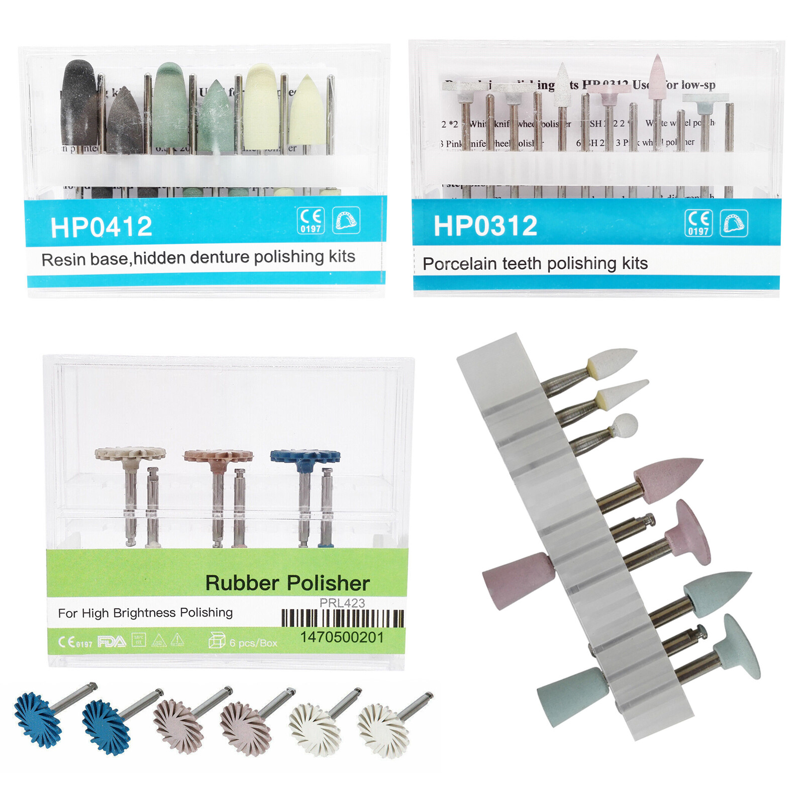 Dental Diamond Burs Cups Composite Polishing Burs Kit RA HP FG Shank Type
