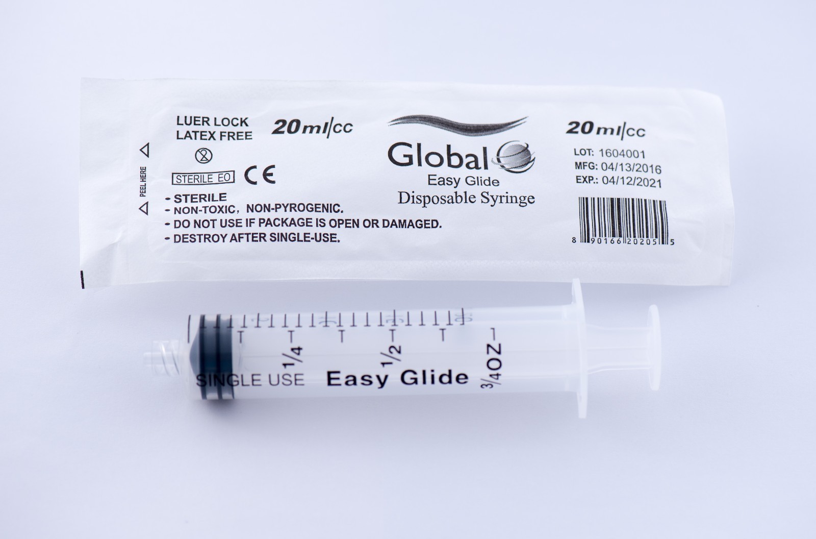 10 PACK – 20CC GLOBAL SYRINGES ONLY WITH LUER LOCK 20ML STERILE without Needle
