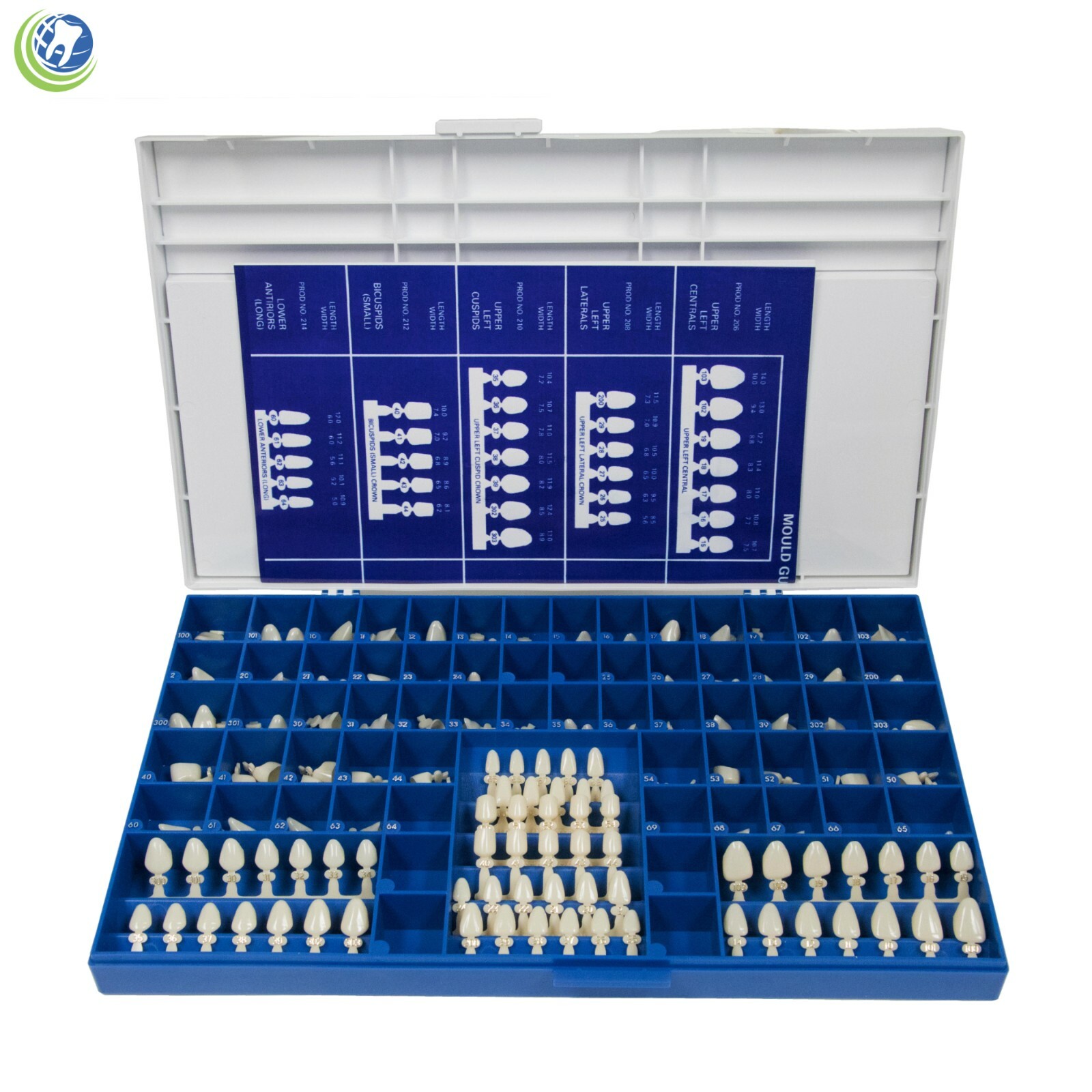 NEW POLYCARBONATE TEMPORARY DENTAL CROWNS BOX KIT 360 PCS W/ CROWN MOLD GUIDES