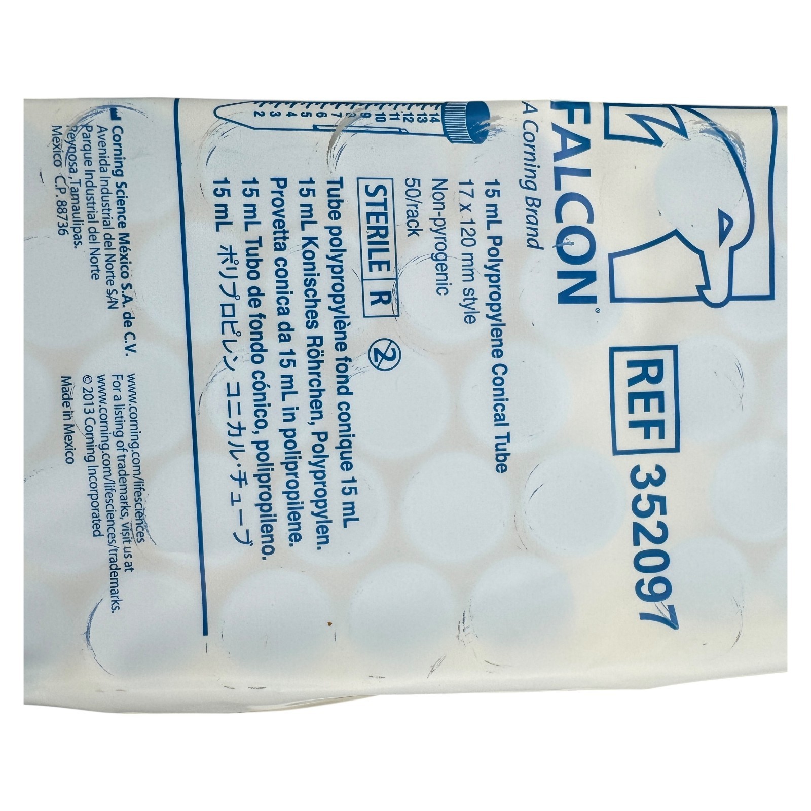 Corning FALCON 15 mL Polypropylene Conical 17x120mm Non Pyrogenic 2 PACK 352097