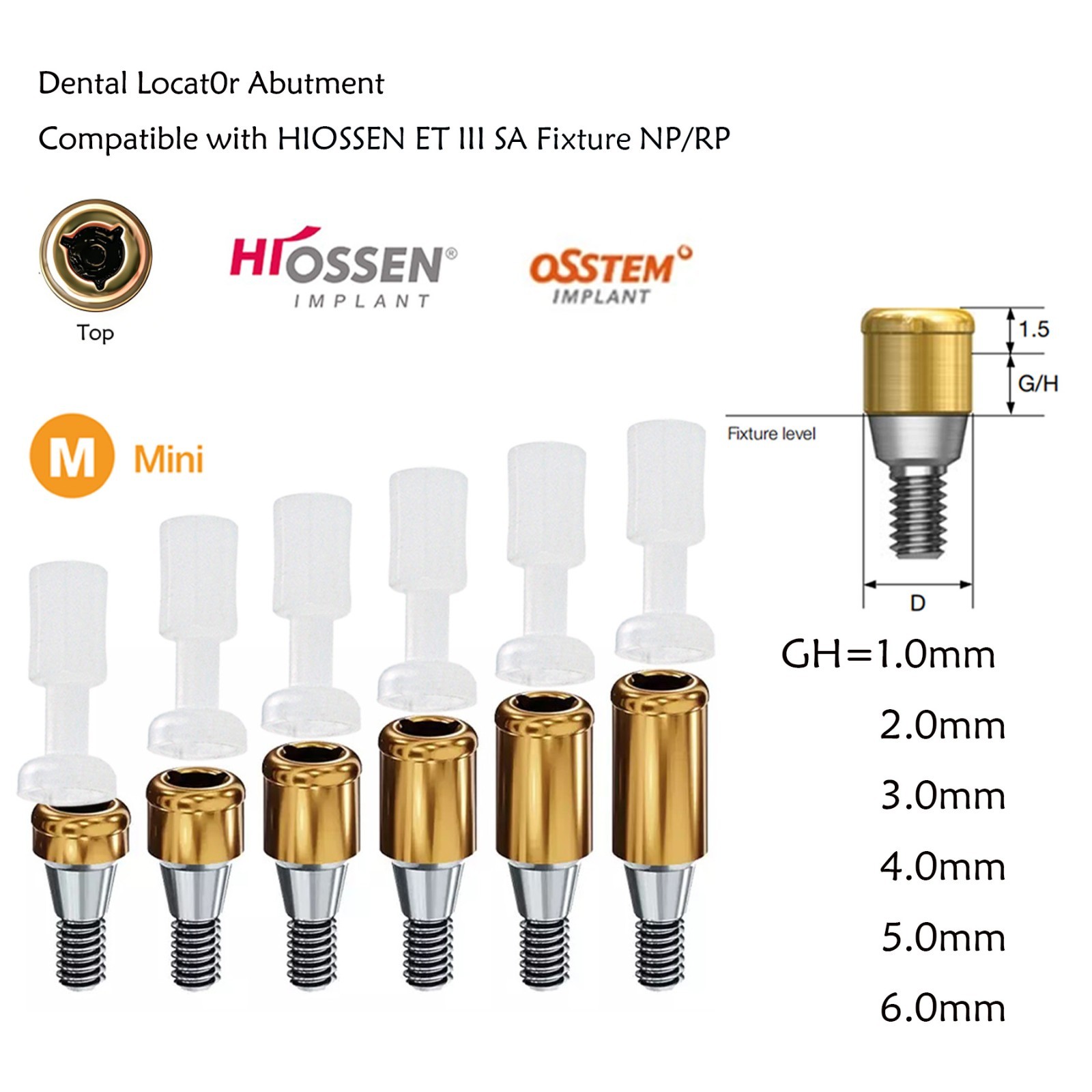 Dental Locator Attachment Abutment & Male Caps for Hiossen/Nobel/Zimmer/Bego/Mis