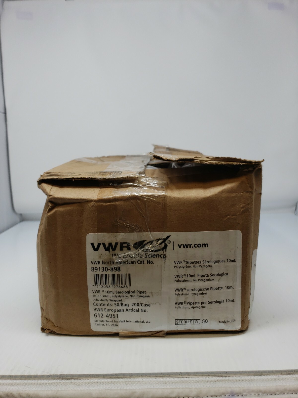 VWR 10mL Sterile Disposable Plugged Serological Pipet Ind. Wrapped 200/Case