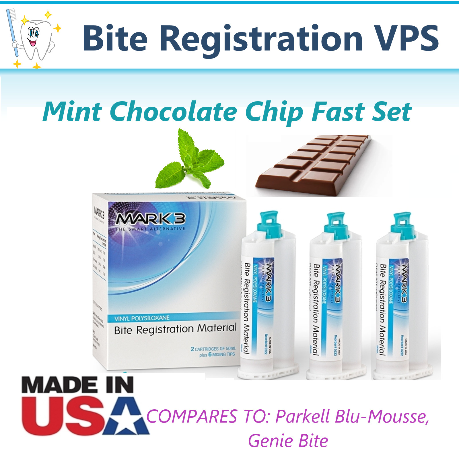 Dental Bite Registration Material FAST SET Mint Chocolate Chip VPS, Made in USA