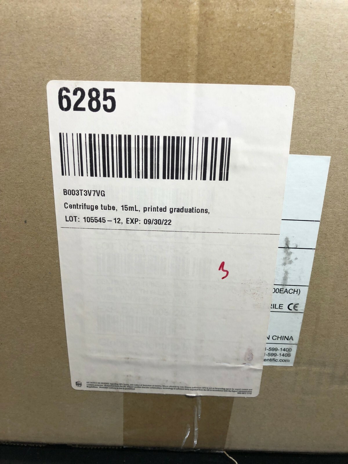 1 Box Globe Scientific 6285 Polypropylene Centrifuge Tube Sterile With Blue Cap