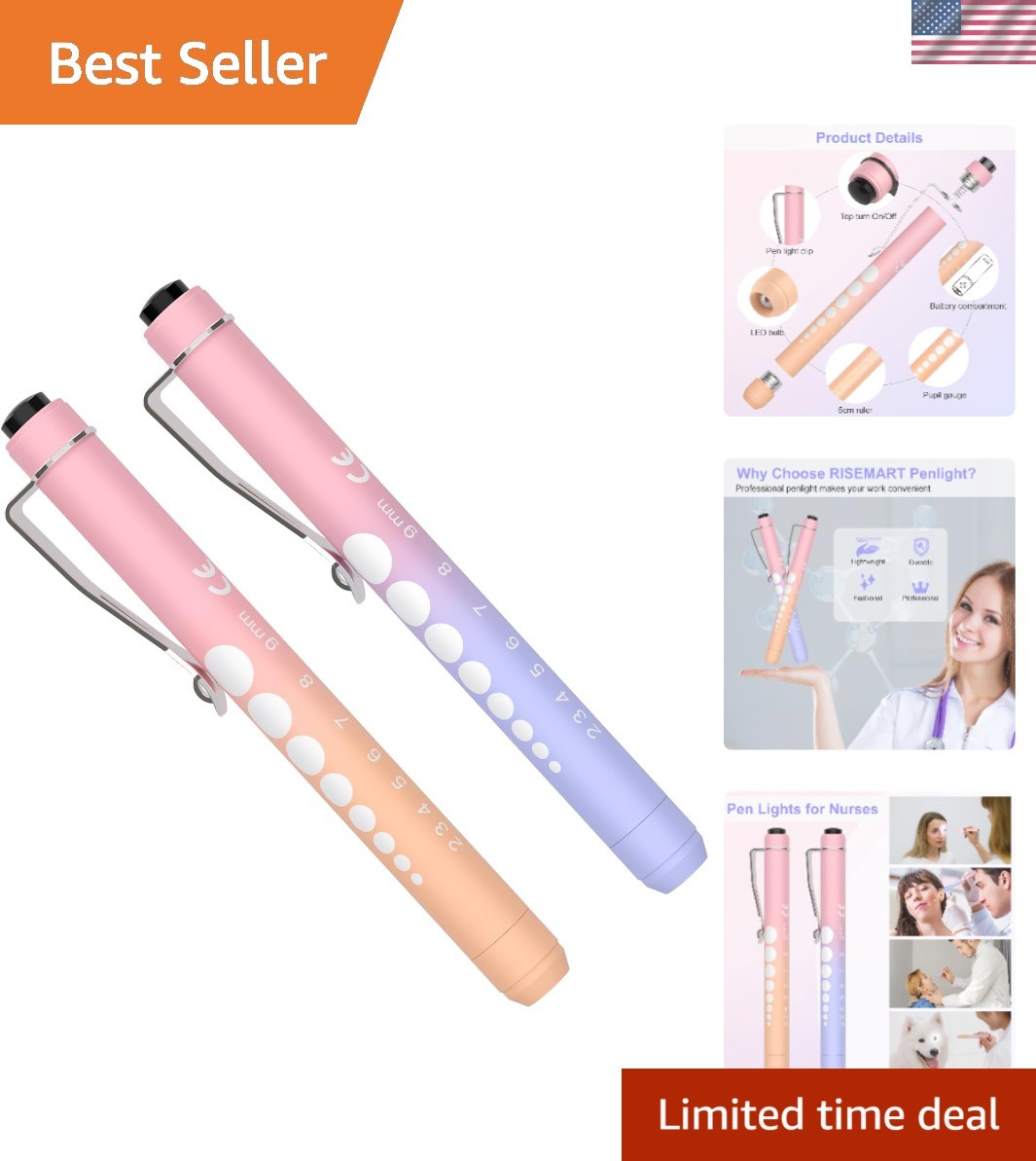 2 Pack Aluminum Nurse Penlights – Lightweight, Durable & Reusable LED Lights