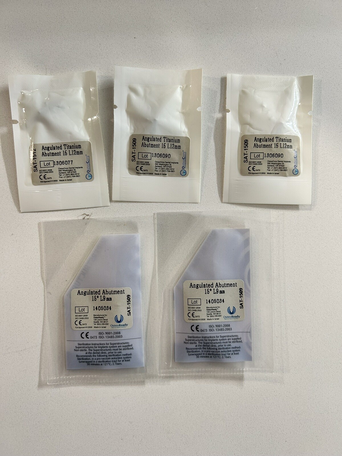 OsteoReady Angled Titanium Abutments, 9mm and 12 mm, QTY 5