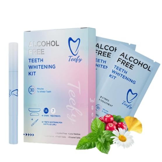 TEEFY Teeth Whitening Kit – Alcohol-Free Strips & Portable Pen, Instant White