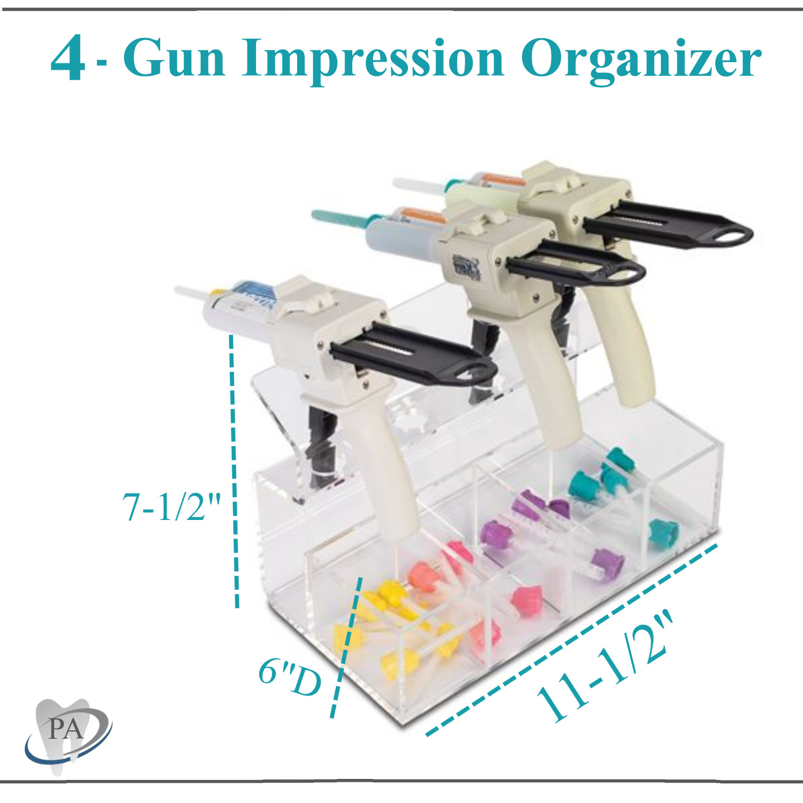 Dental Acryic Impression Gun Holder & HP Mixing Tips Organizer, 4- VPS Gun Rack