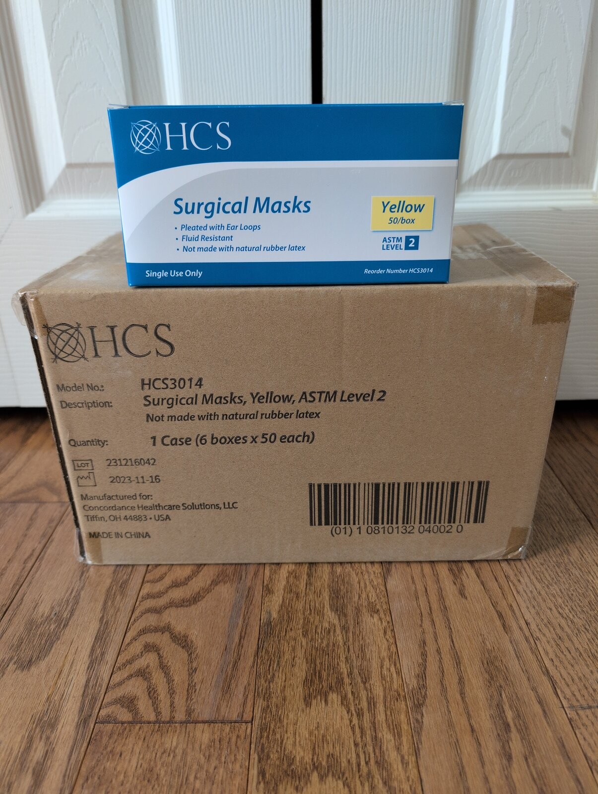 HCS Surgical Face Masks Yellow Case of 300 Masks Sealed