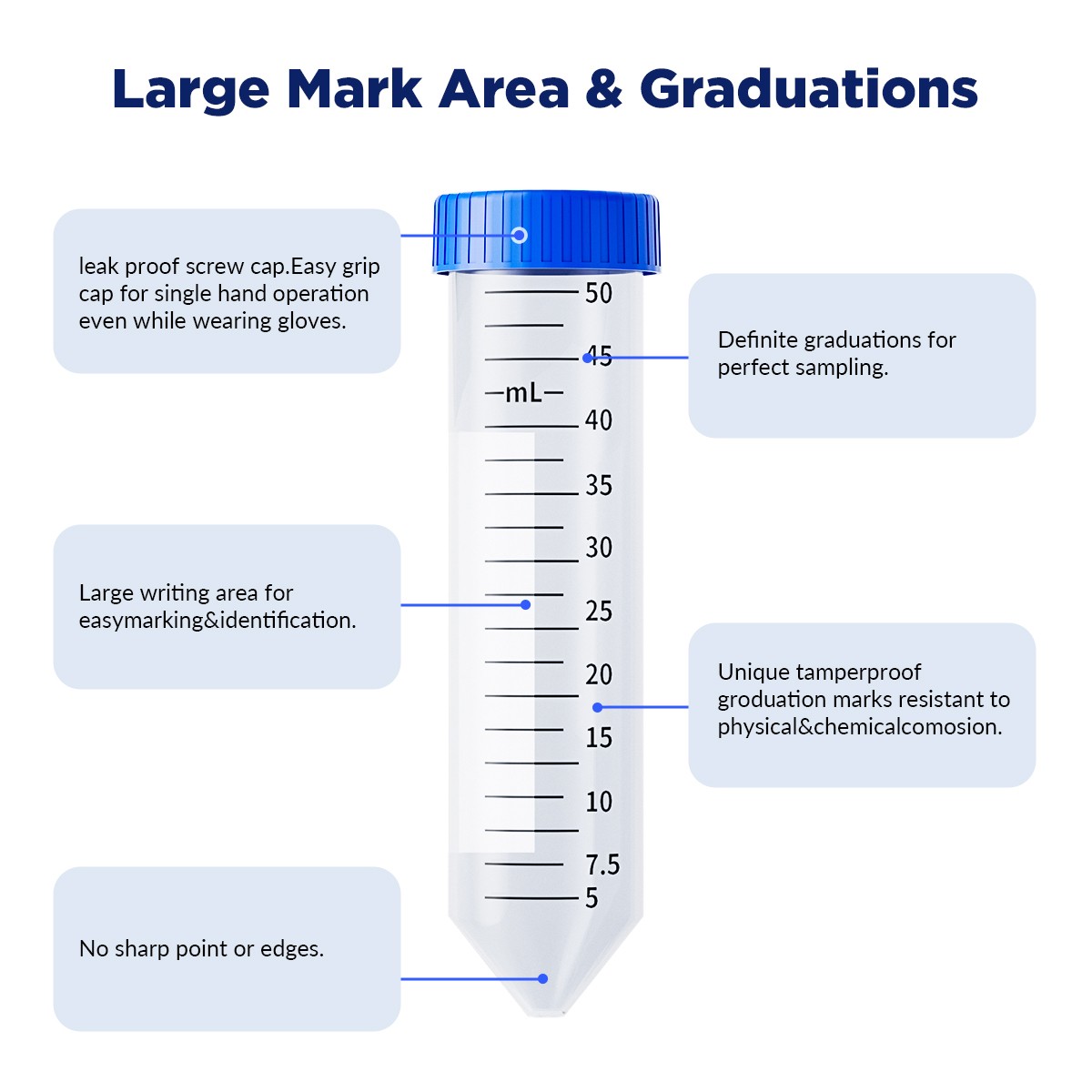 Simpure 5000x Sterile Conical Plastic Test Tubes 50mL Screw Cap DNase/RNase Free