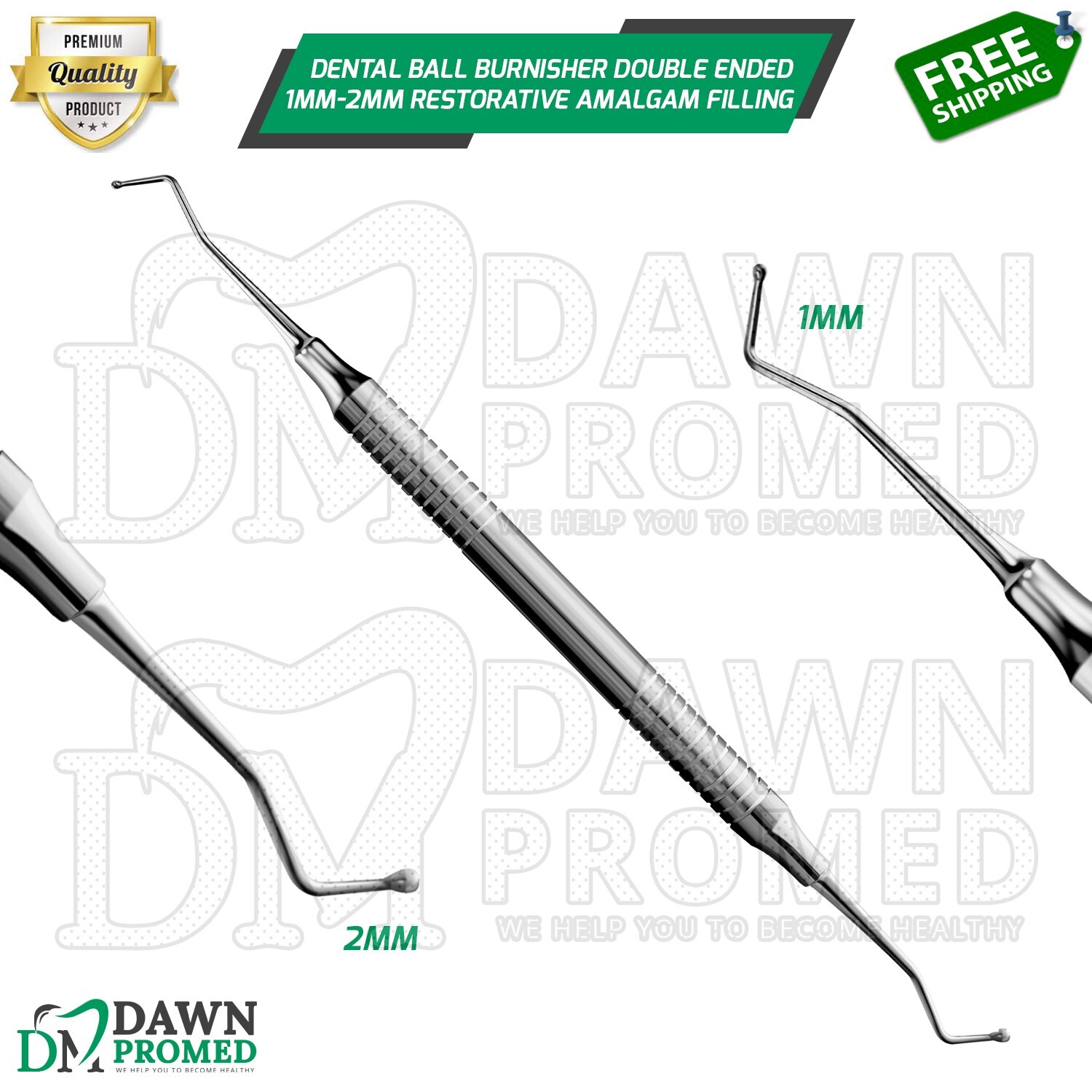 Dental Ball Burnisher Double Ended 1mm-2mm Restorative Composite Amalgam Filling