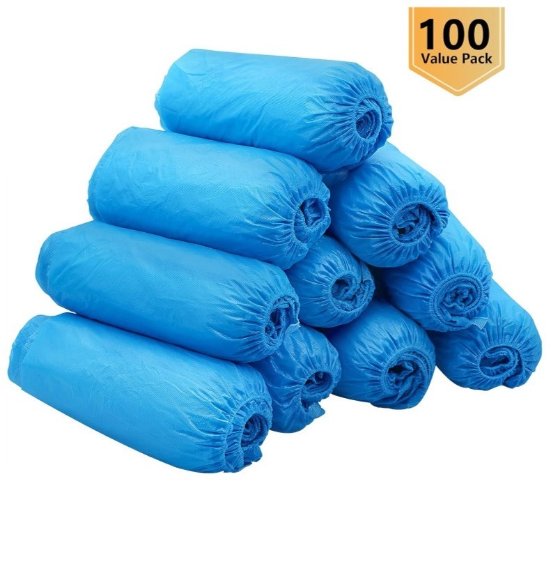 100Pack Disposable Shoe Covers Non Slip Waterproof CPE Booties Overshoes Blue 50