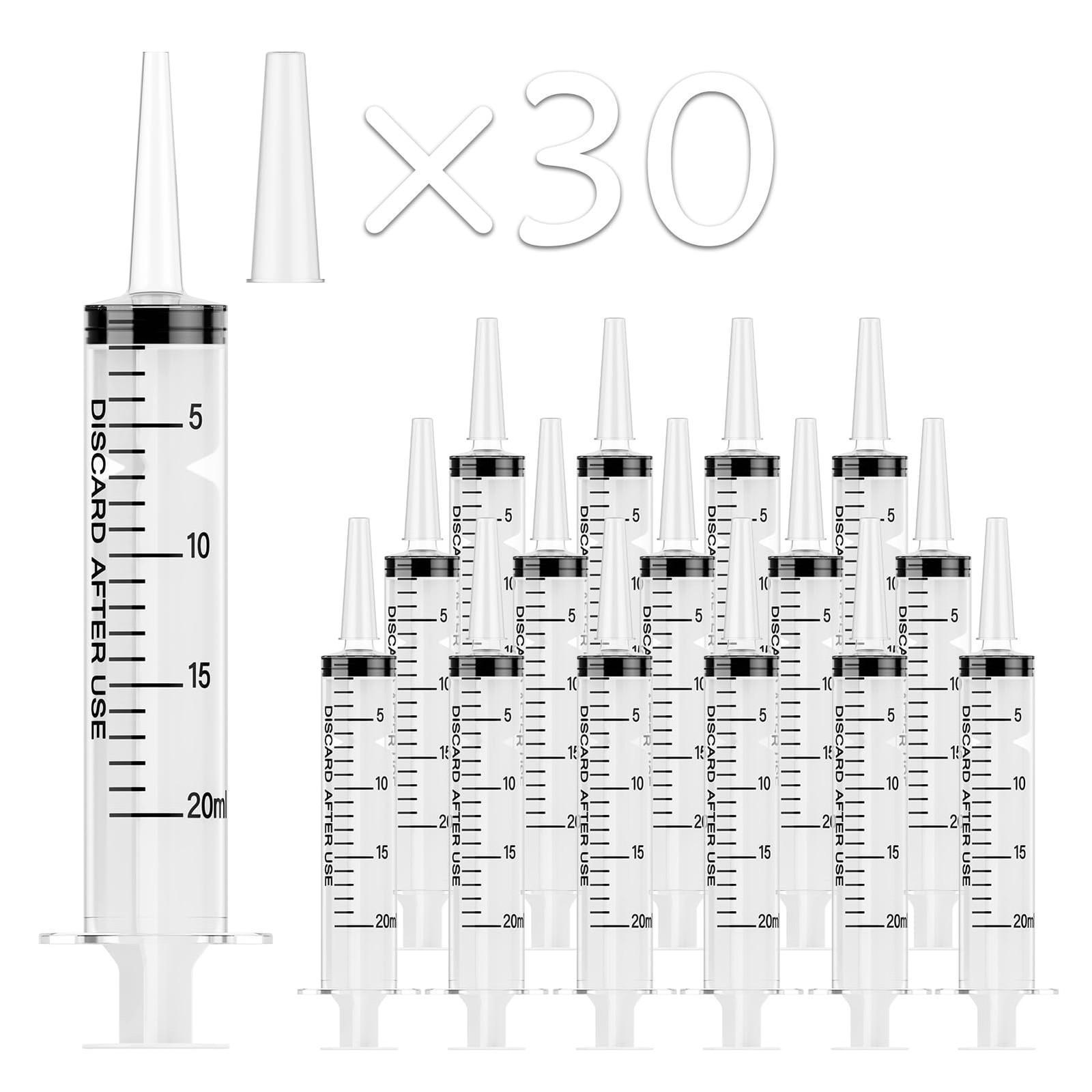 JOLLY PARTY 30 Pack 20mL Syringes, Plastic Syringes with Catheter Tip clear