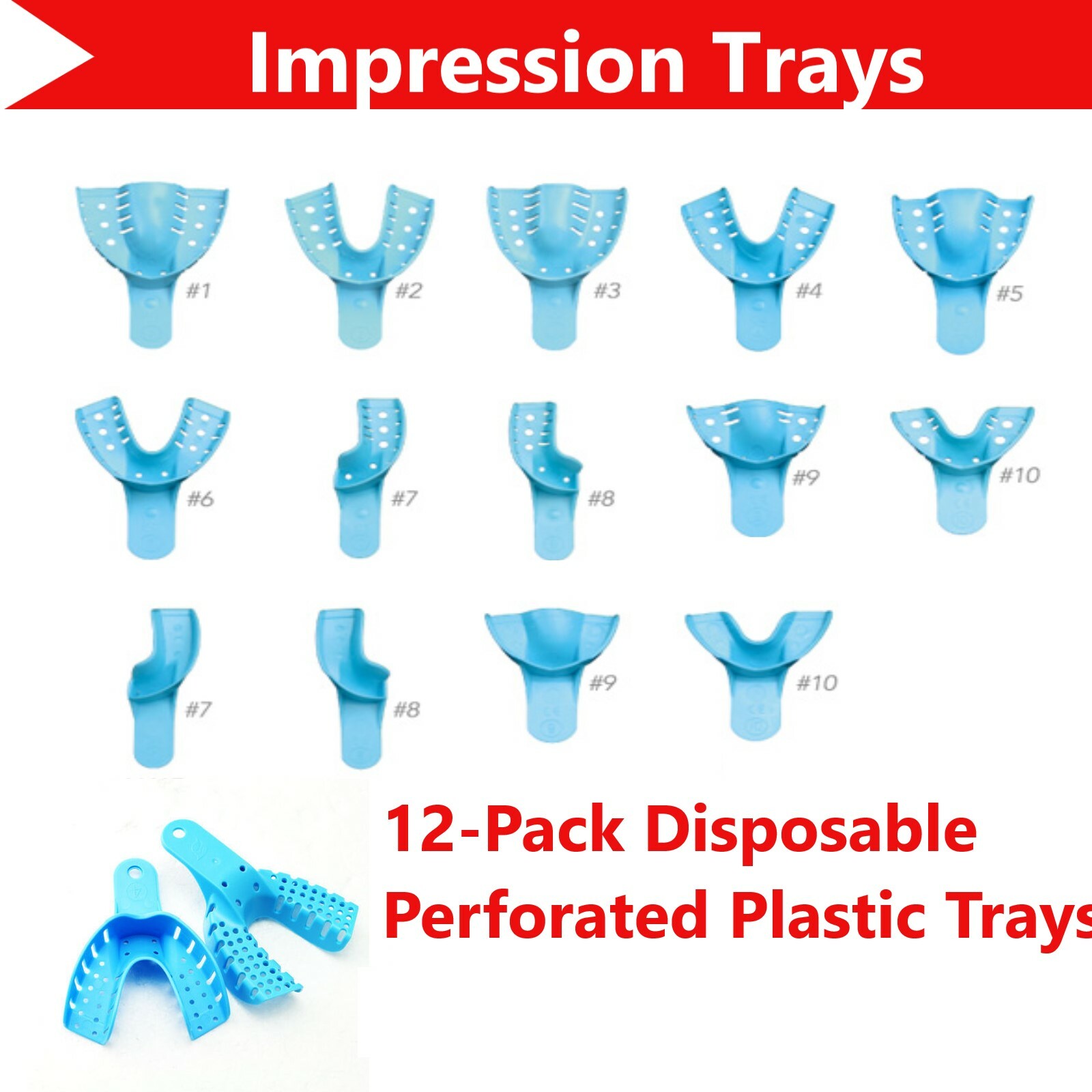 Dental Impression Trays Small Large Upper Lower Anterior (CHOOSE SIZE) 12/Bag