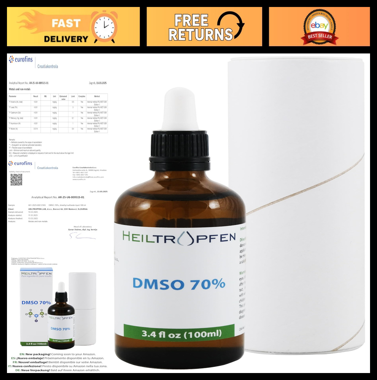 70% DMSO Liquid – Pharmaceutical Grade, High Purity, Low Odor, 3.4 Oz (100ml)