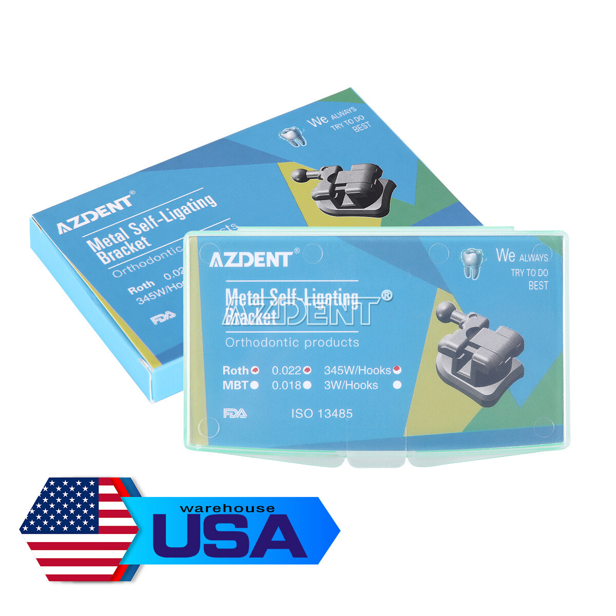 AZDENT Dental Orthodontic Self-Ligating Brackets Braces Roth /MBT .022 Hook 345