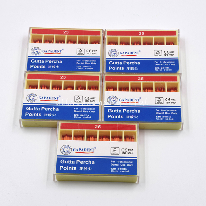 120 Pcs/ Pack Dental GAPADENT Regular Taper Gutta Percha Points Endo #25 Red