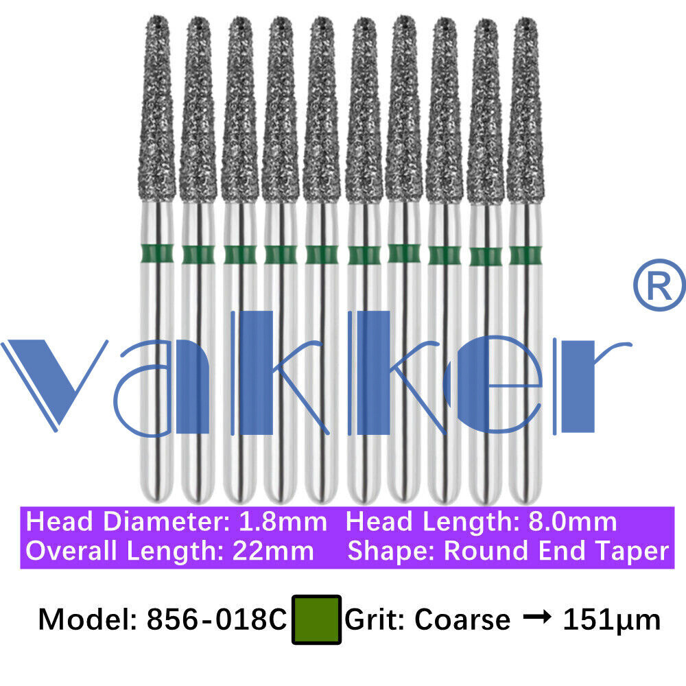 10/pk Vakker Dental Round End Taper FG Diamond Burs 856-018C Coarse Grit