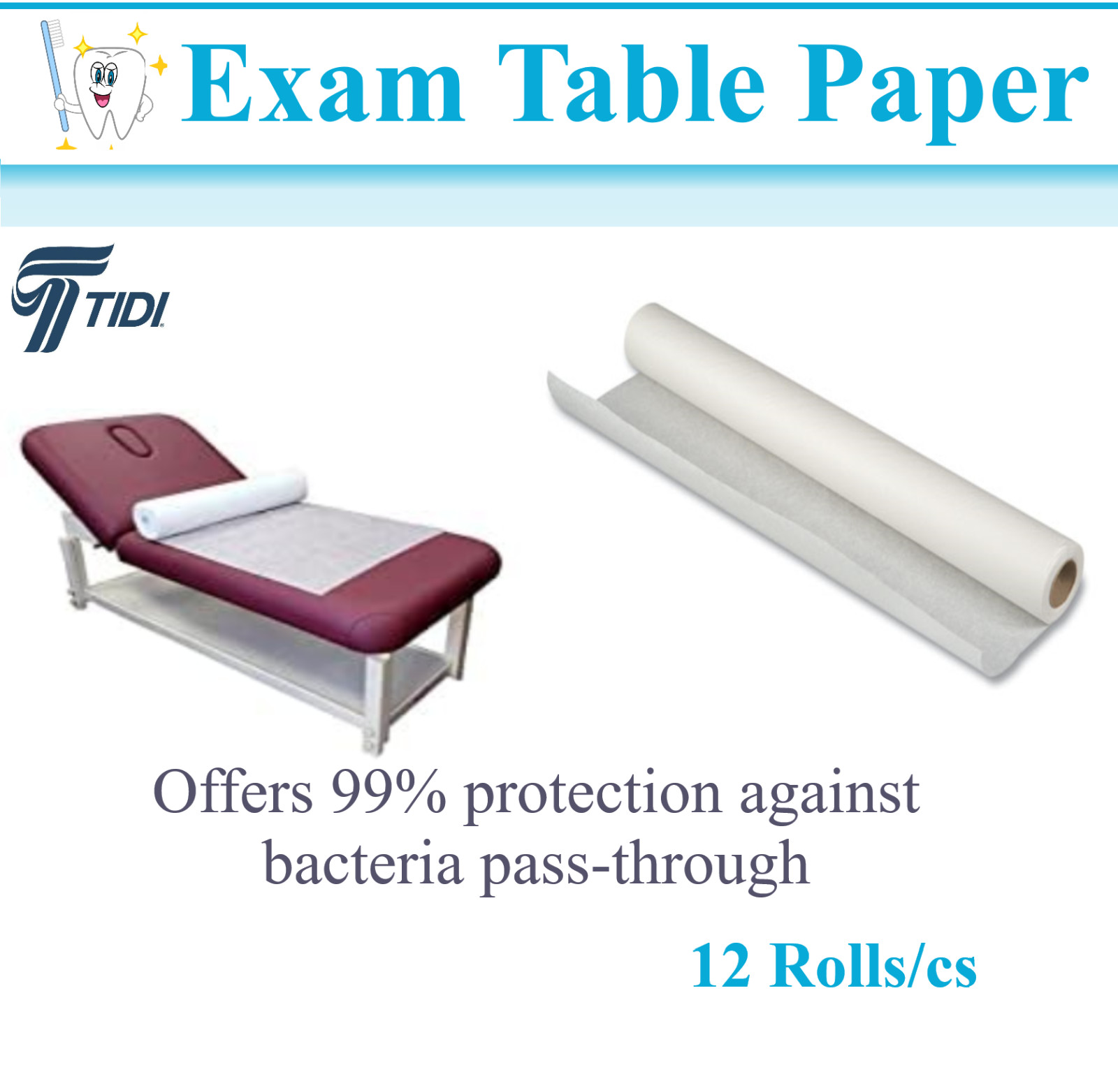 TIDI Novaplus Barrier Exam Table Papers, White, Crepe Paper, 18″ x 125′, 12/cs